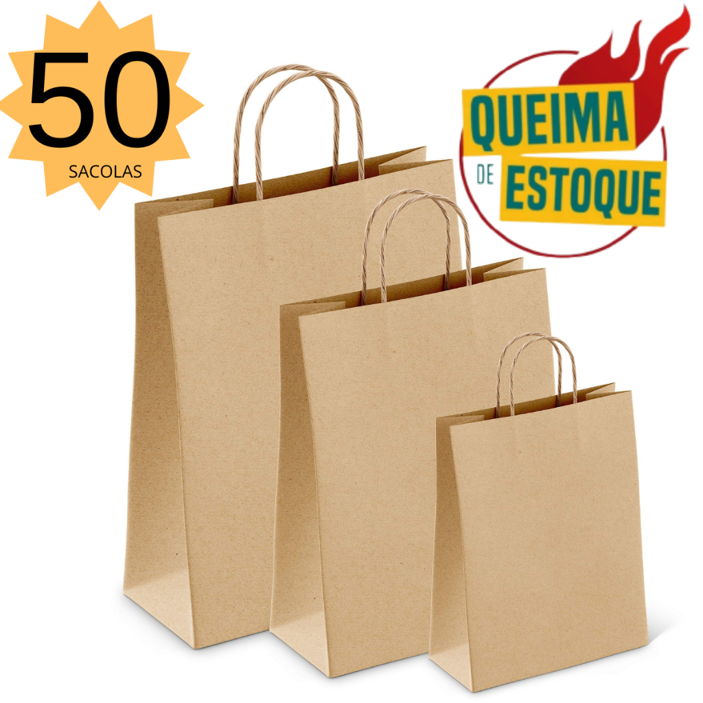 Sacola Kraft De Papel 50 und Kraft Resistente Com Alça Torcida em Oferta na Shopee