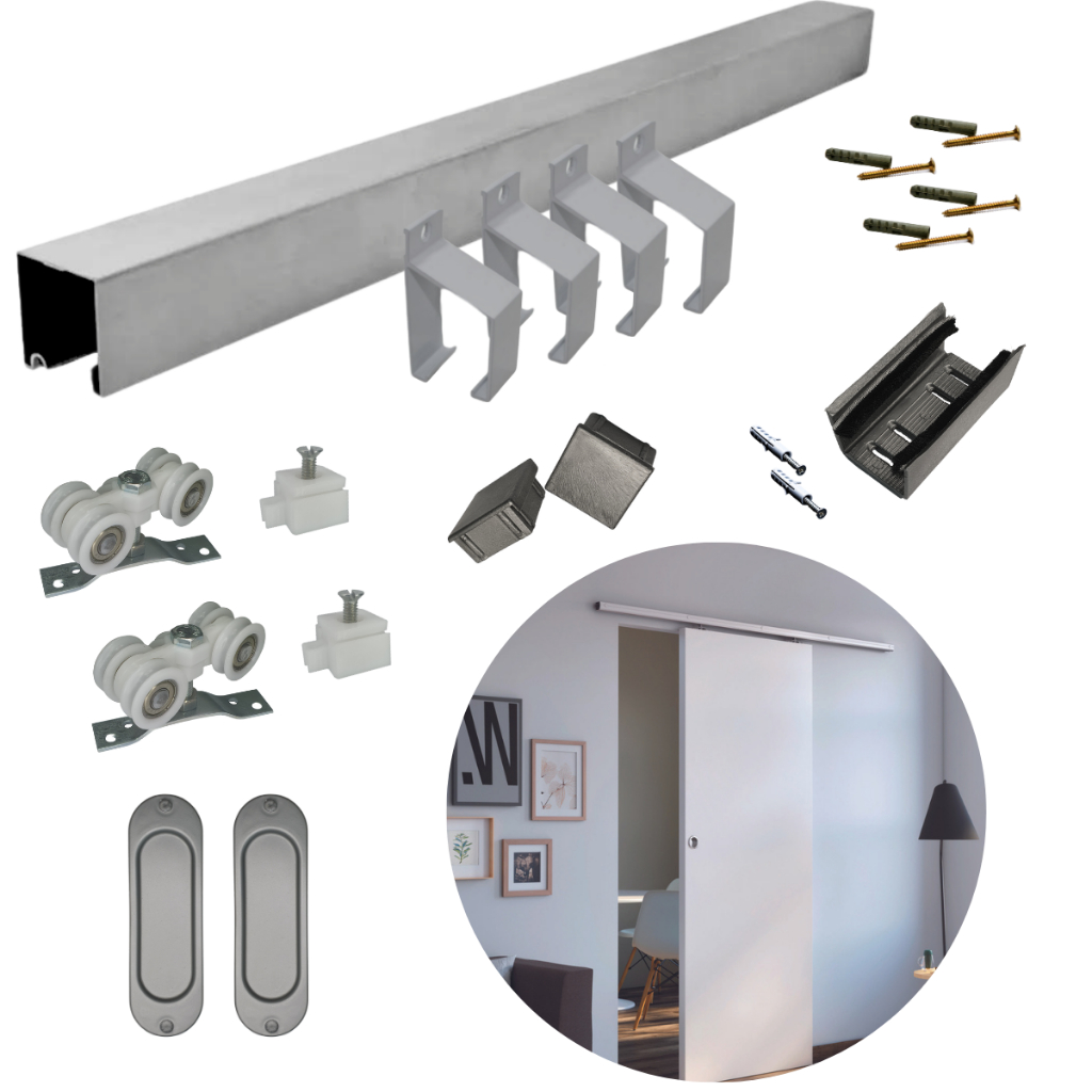 Kit Para Porta Correr De Até 65cm Trilho De 1,30m natural