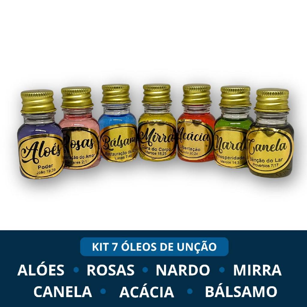 Kit Óleo de Unção com 7 fragrâncias para Unção| Cura| Libertação| Restauração| E outros