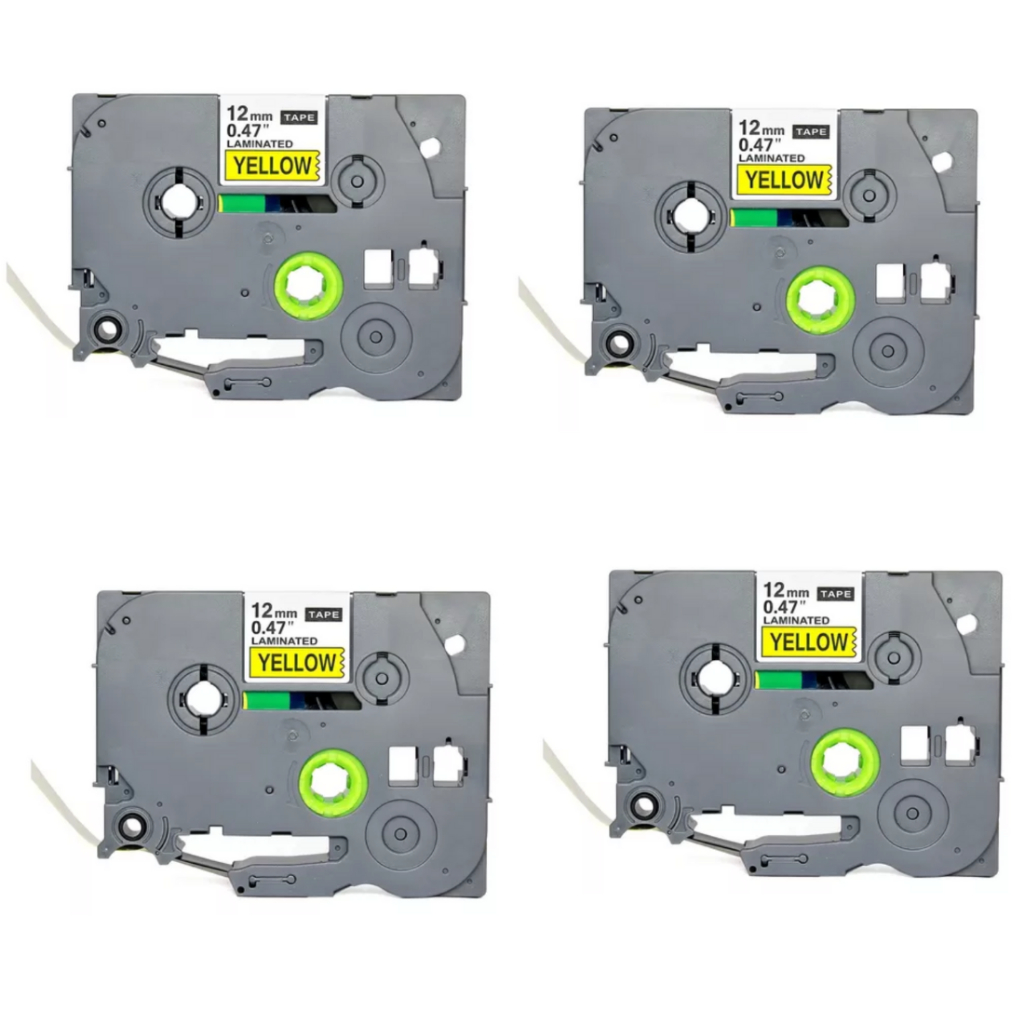 Kit 4x Fita Rotuladora Tze231 Tze-631 Compatível 12mm Amarela Letra Preta