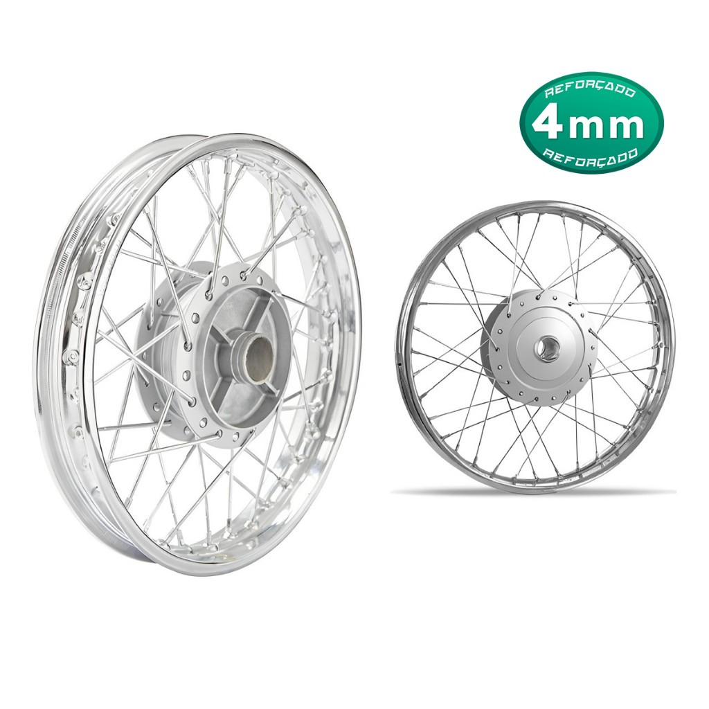 Par Roda Biz 100 98/05 Biz 125 (Todas) 2006 Em Diante Biz 110 4mm Cromado Raiada Alinhada