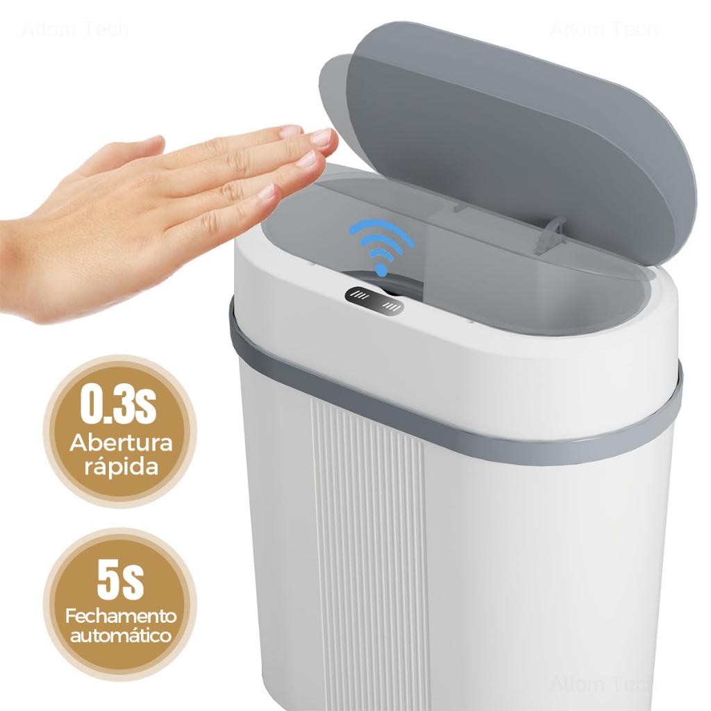 Lixeira Automática 12L com Sensor de Aproximação Inteligente – Abertura e Fechamento Sem T...