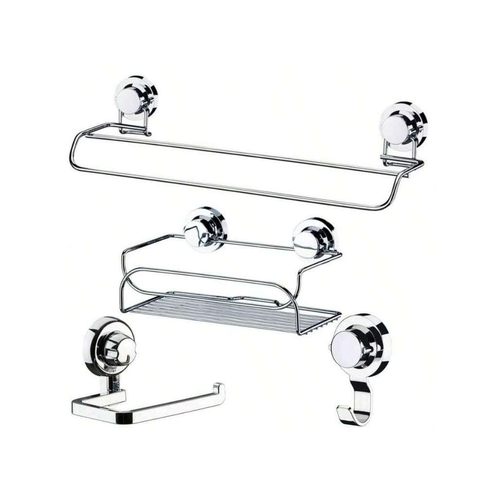 Kit Acessorios Banheiro Ventosa Sem Furo Cromado 4 Pecas Future - Home & Living