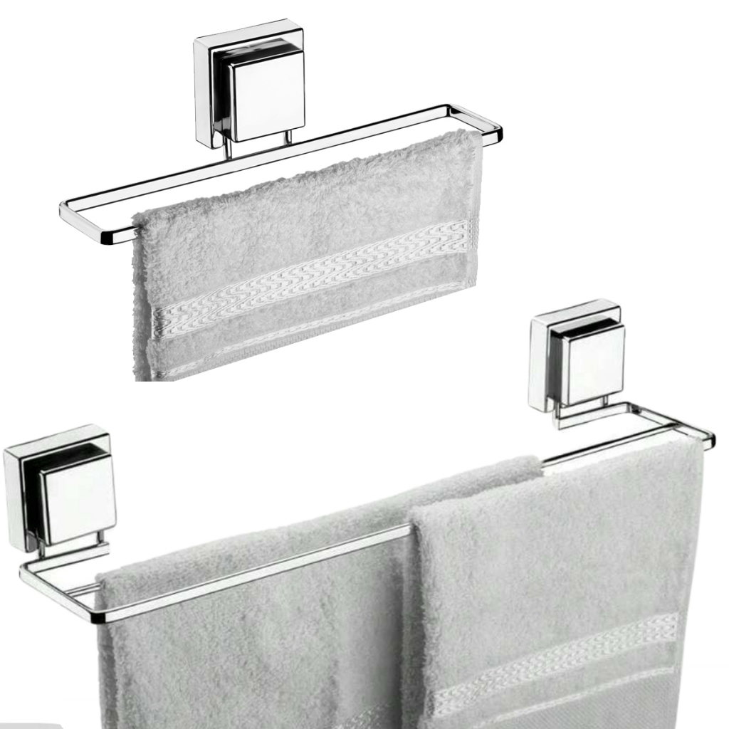Kit Banheiro Suporte Porta Toalha de Banho Duplo Porta Toalha Rosto C Ventosa S Furos Cromo Future em Oferta na Shopee