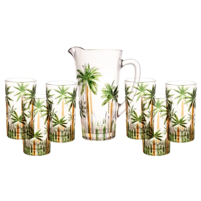 Kit 6 Copos 360ml com Jarra 1,2l De Cristal Palm Tree Coqueiros Wolff — imagem 1