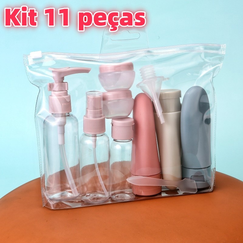 Travel 11 Set Frasco Cosmético Plástico Loção Toner Spray Shampoo Tamanhos de Viagem
