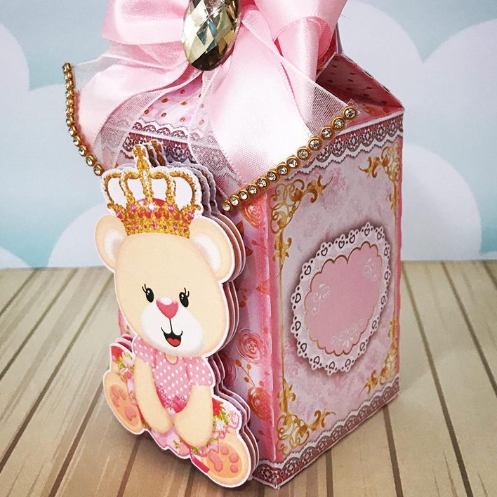 Kit com 10 Caixas Milks Personalizadas - Tema: Ursinha Princesa - Lembrancinha Infantil - Arte Impressa - Festa em Casa.