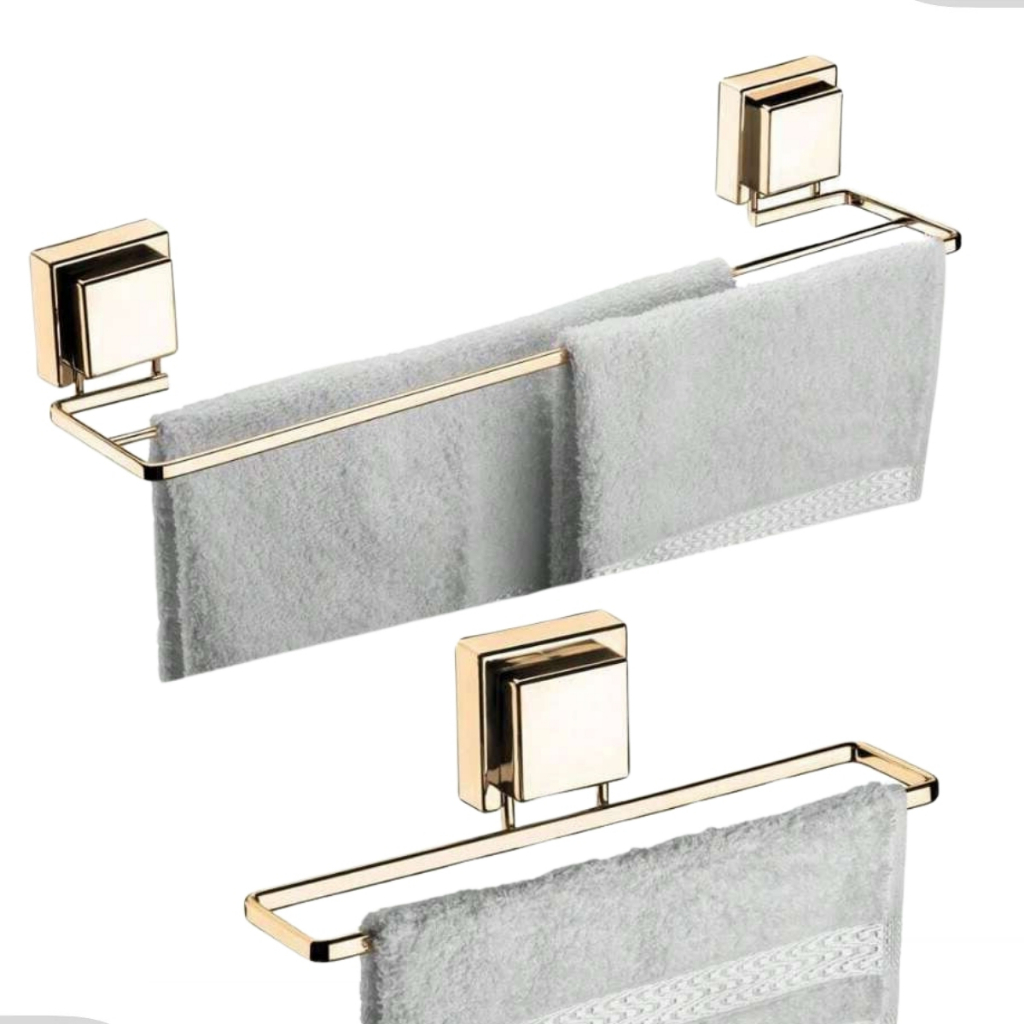 Kit Banheiro Suporte Porta Toalha de Banho Duplo Porta Toalha de Rosto Com Ventosa Dourado Future - Home & Living