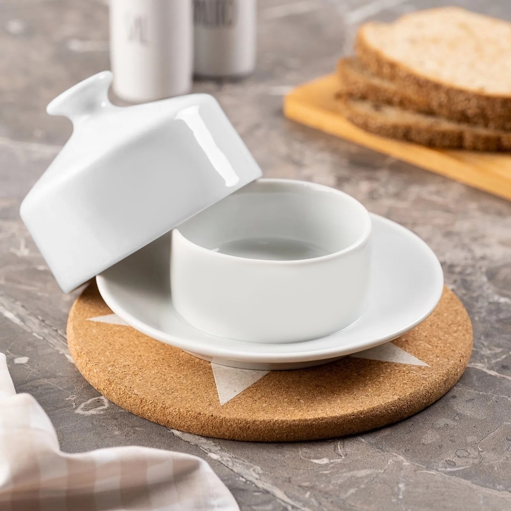 Manteigueira de Porcelana Cilíndrica Branca em Oferta na Shopee