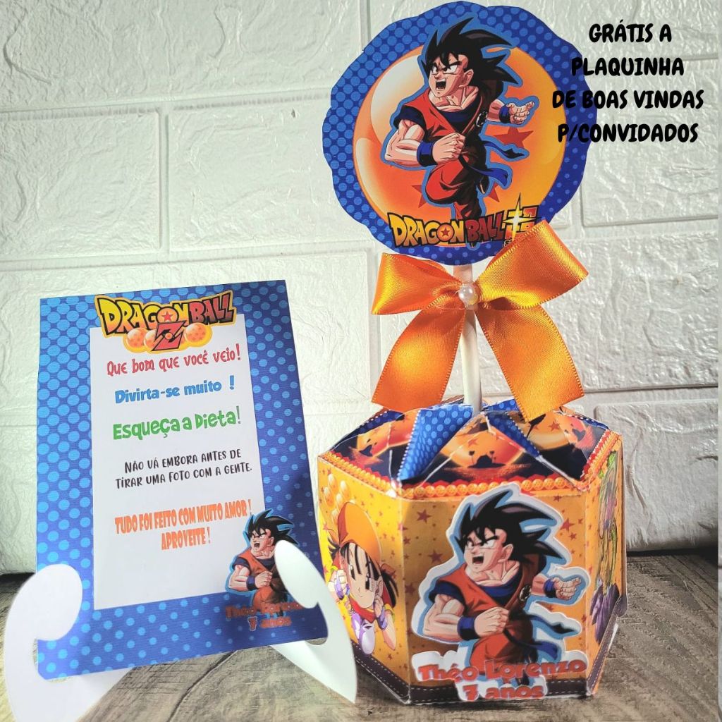 Dragon Ball Z Centro de Mesa Personalizado c/Laços+Plaquinha,Arranjo,Enfeite, Cachepô p/Festa  Aniversário Lembrancinha