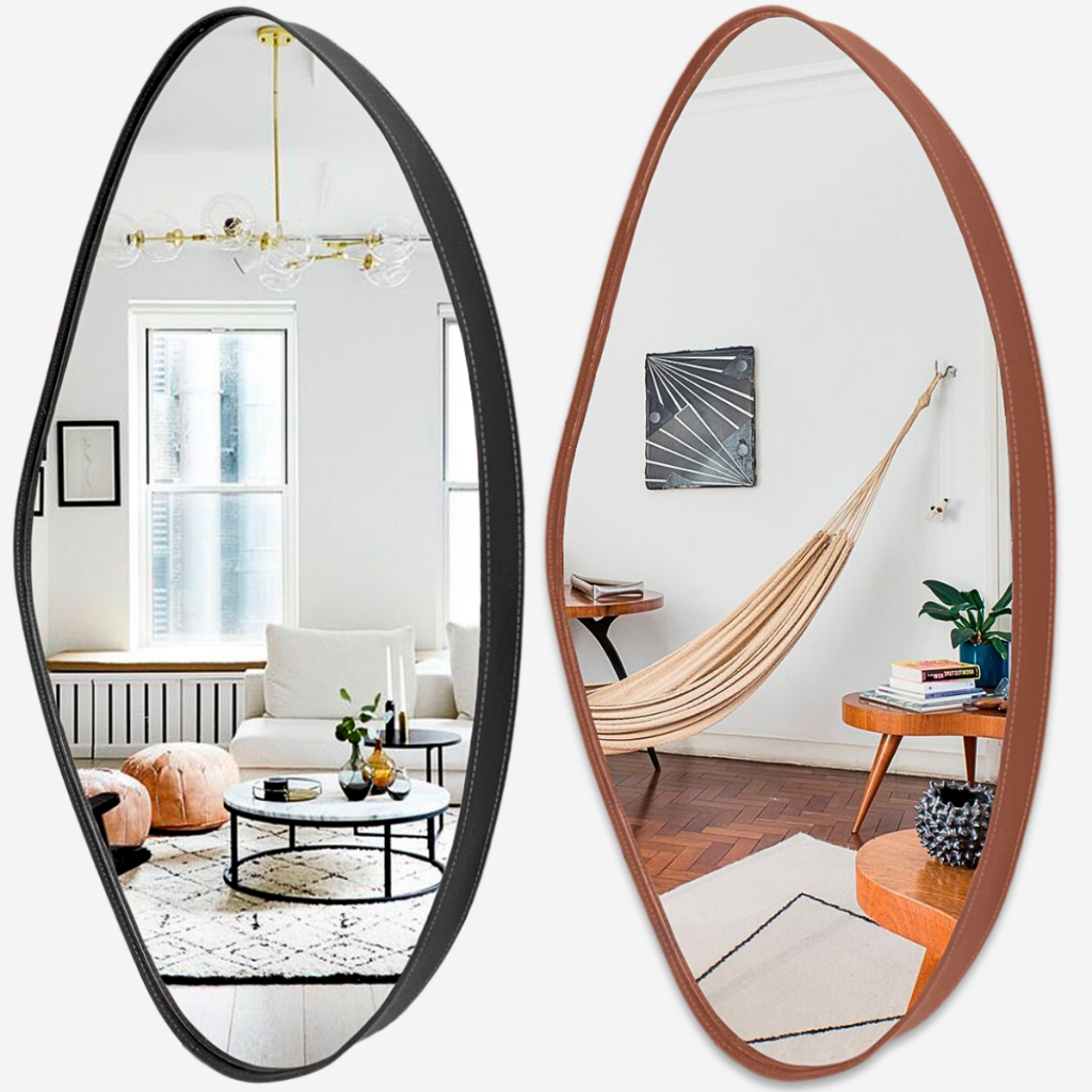 Espelho Orgânico Decorativo 80X60cm Acabamento em Couro Reforçado (Premium) p/ Sala Quarto Cozinha