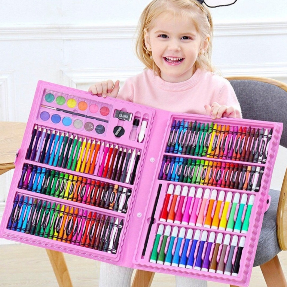 Estojo de Pintura Infantil com Maleta Canetinhas Lápis de Cor e Aquarela  Desenhos Para Colorir em Oferta na Shopee