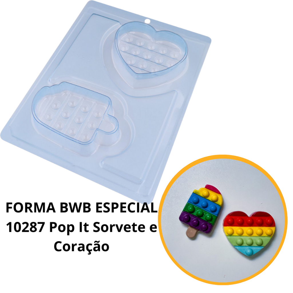 1~4 Forma BWB Pop It Sorvete Coração, Com Silicone (3 partes) Para Bombons e Confeitaria - Cód 10287 - Home & Living