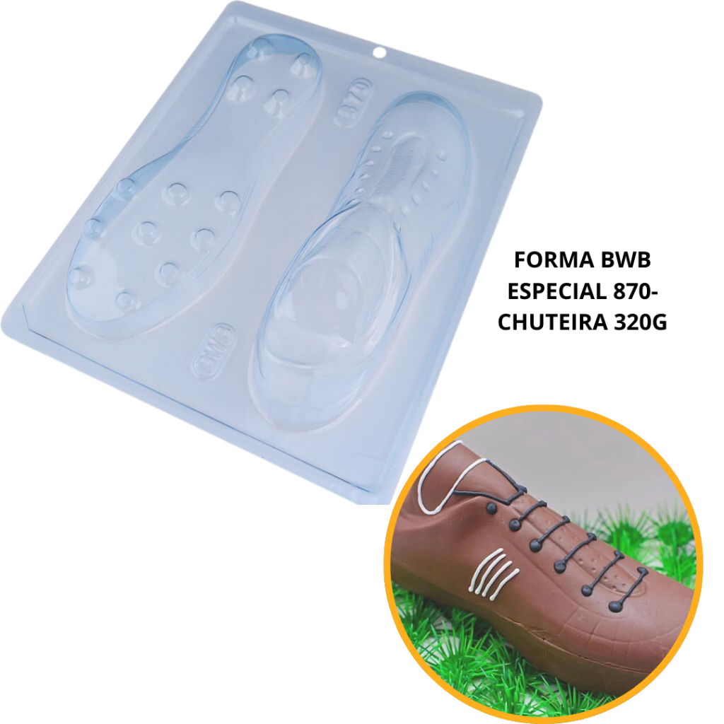 1~4 Forma BWB Com Silicone (3 partes) Para Chocolate Cód.870-Chuteira 320g. Para Festas Jogos de Futebol (CHOCO) em Oferta na Shopee