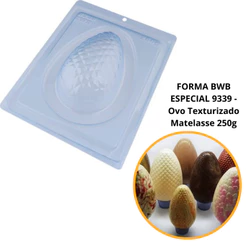1~4 Forma BWB Com Silicone (3 partes) Para Chocolate Cód.9339-Ovo Texturizado Matelassê 250g. Páscoa