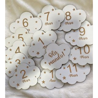 Kit com 13 Plaquinhas Mêsversário Nuvem em MDF – Branco 3mm | Tema Nuvem para Fotos de Bebês em Oferta na Shopee