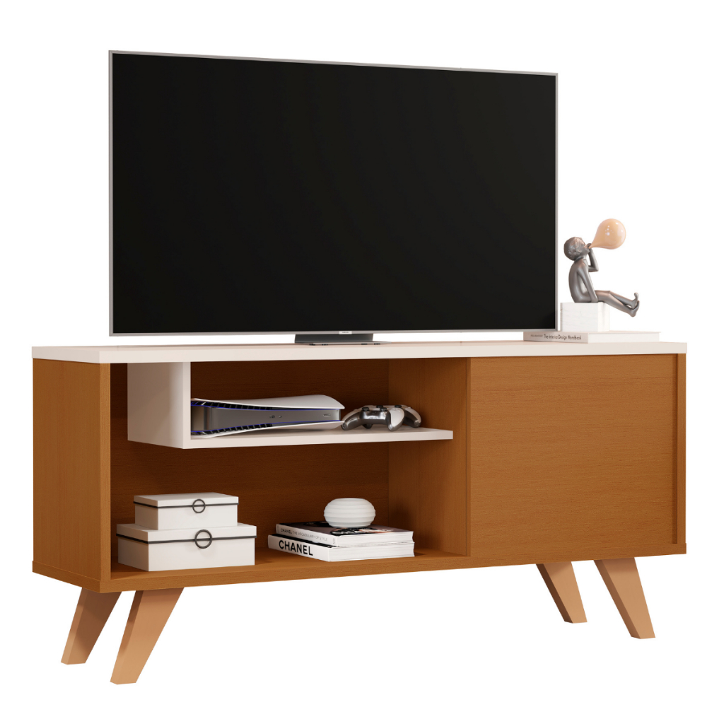 Rack De Tv Para Sala, Moderno Com Prateleiras Heitor Mobishop para até 50 Polegadas Estante