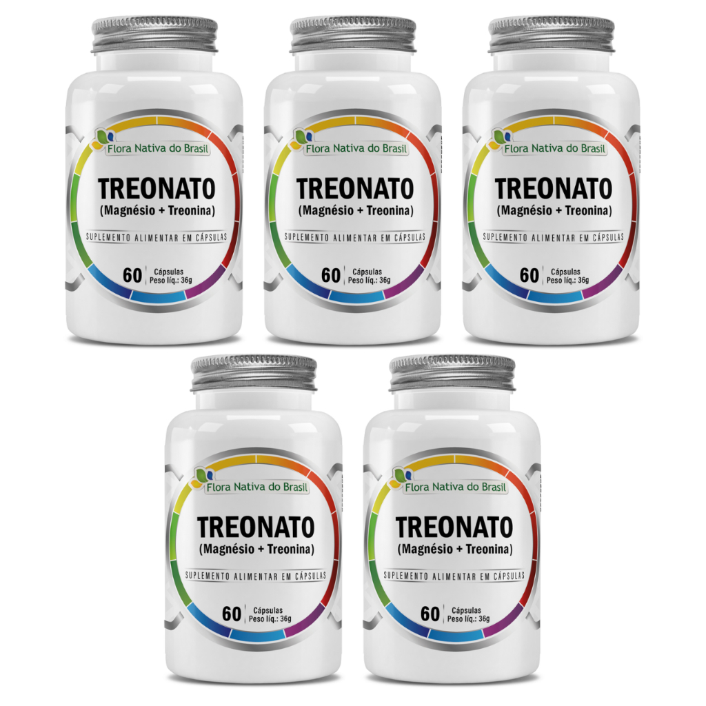 Kit 5x Magnésio L Treonato 60 Cápsulas - Flora Nativa do Brasil