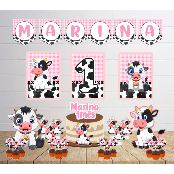 Kit Personalizado Festa Infantil Vaquinha Eu Amo Tête Decoração Aniversário Mesversário Só Um Bolinho Lembrancinhas