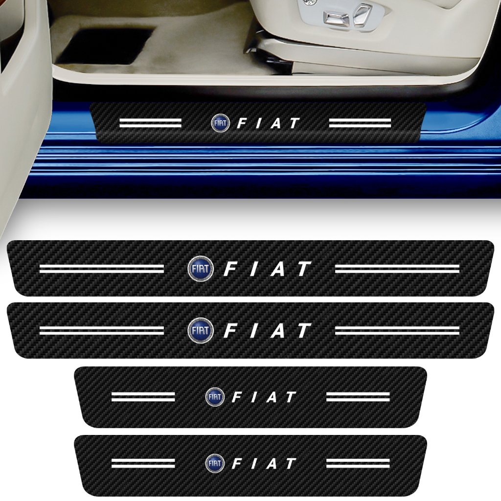 Conjunto 4 Adesivo Soleira Porta Carro Compatível Fiat Antigo Proteção Fibra de Carbono Anti Riscos