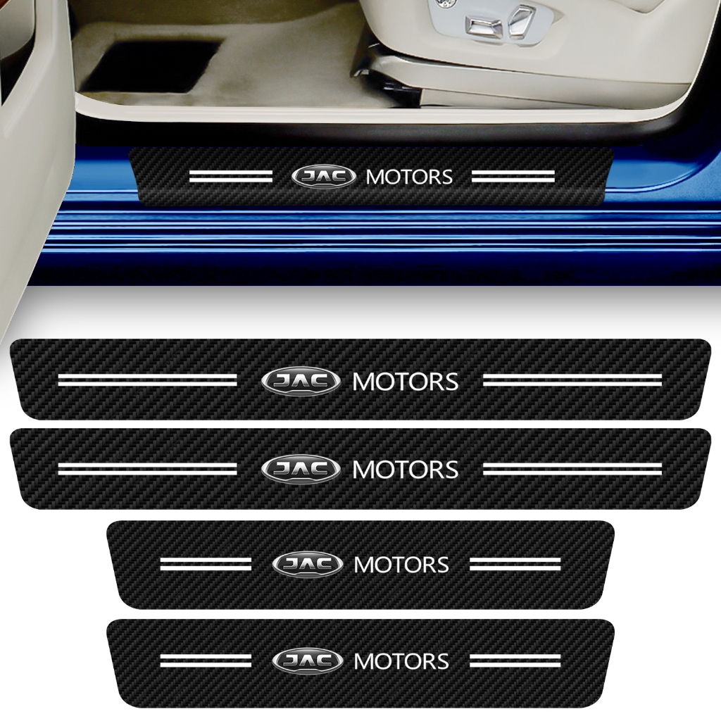Conjunto 4 Adesivos Para Soleira De Porta Carro Compatível Jac Motors Fibra De Carbono Anti Riscos