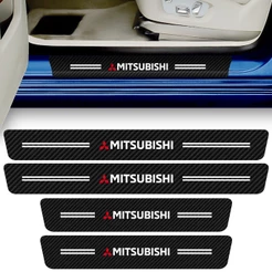 Kit 4 Adesivo Soleira de Porta Carro Compatível Mitsubishi Proteção Fibra de Carbono Anti Arranhões