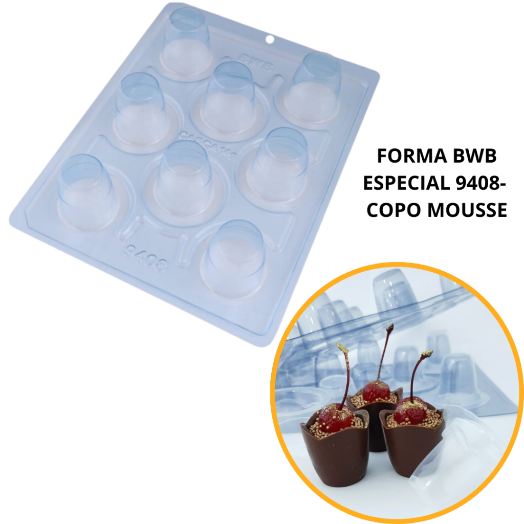1~4 FORMA BWB COM SILICONE (3 PARTES) PARA CHOCOLATE COD 9408 - COPO MOUSSE (CHOCO) em Oferta na Shopee