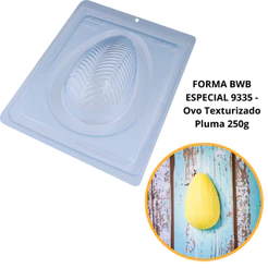 1~4 Forma BWB Com Silicone (3 partes) Para Chocolate Cód. 9335 - Ovo Texturizado Pluma 250g. Páscoa (CHOCO)
