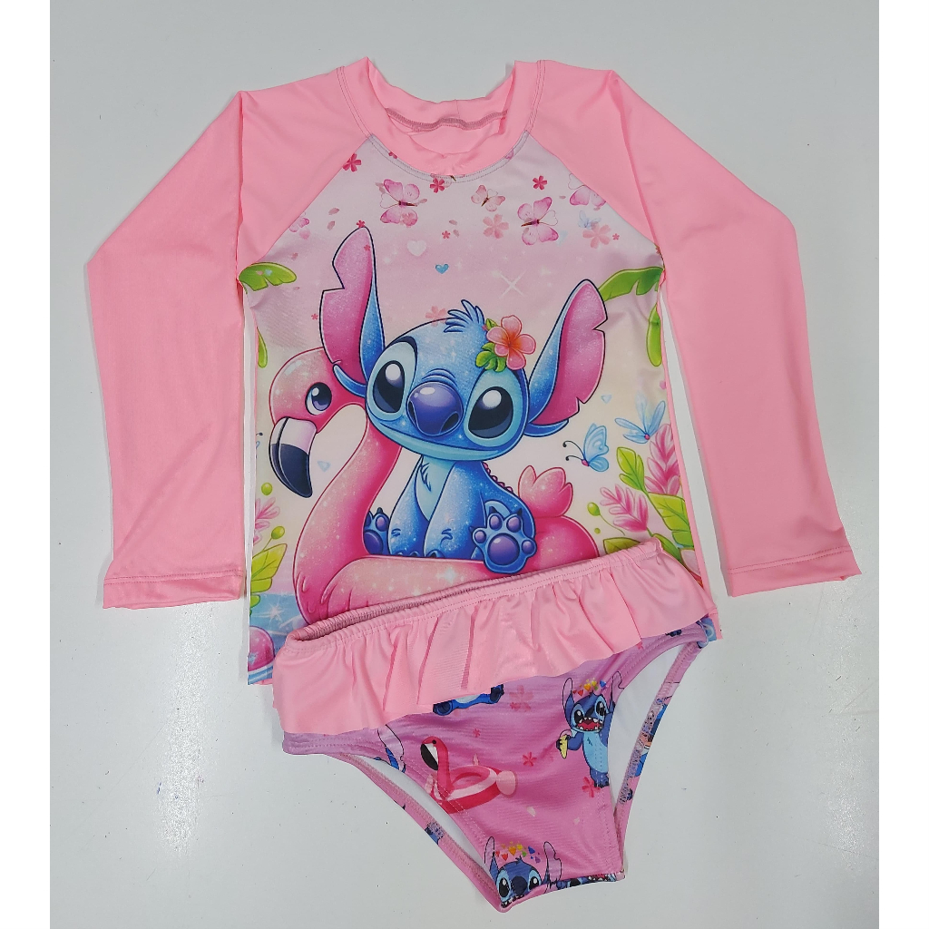 Biquini Infantil + Blusa Manga Longa com Proteção Solar UV Infantil para Meninas Blusa com Proteção Solar Infantil