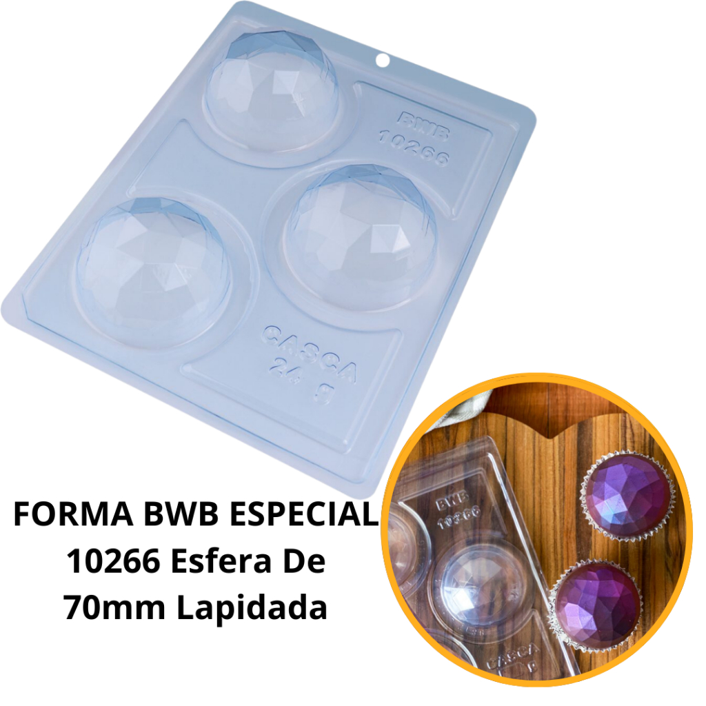 1~4 Forma BWB Esfera 70mm Lapidada, Com Silicone (3 partes) Para Bombons de Chocolate  - Cód. 10266 em Oferta na Shopee