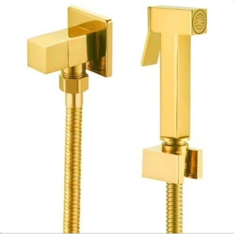 Ducha Higiênica Completa Quadrada Metal Dourada  Banheiro inox 14907G