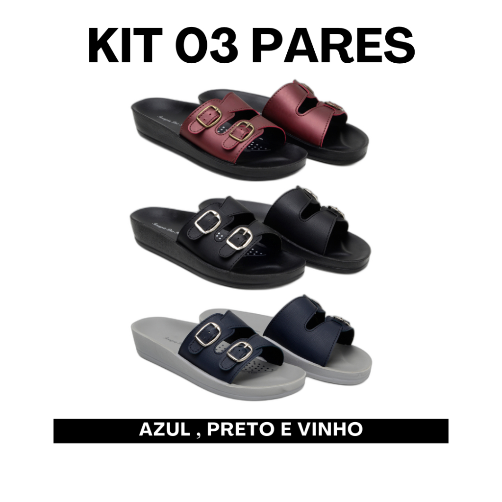 Kit 3 Sandalia Chinelo Feminino Confortavel Ortopédica Para Dores Esporão Terapia dos Pés em Oferta na Shopee