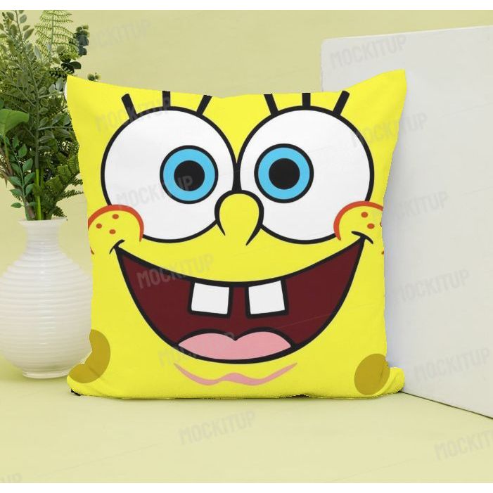 Capa de Almofada estampada tema boby Esponja 45x45 com xiper