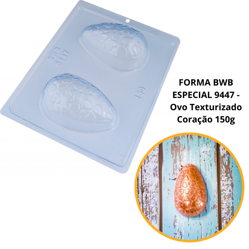 1~4 Forma BWB Com Silicone (3 partes)Para Chocolate Cód. 9447 - Ovo Texturizado Coração 150g. Páscoa em Oferta na Shopee