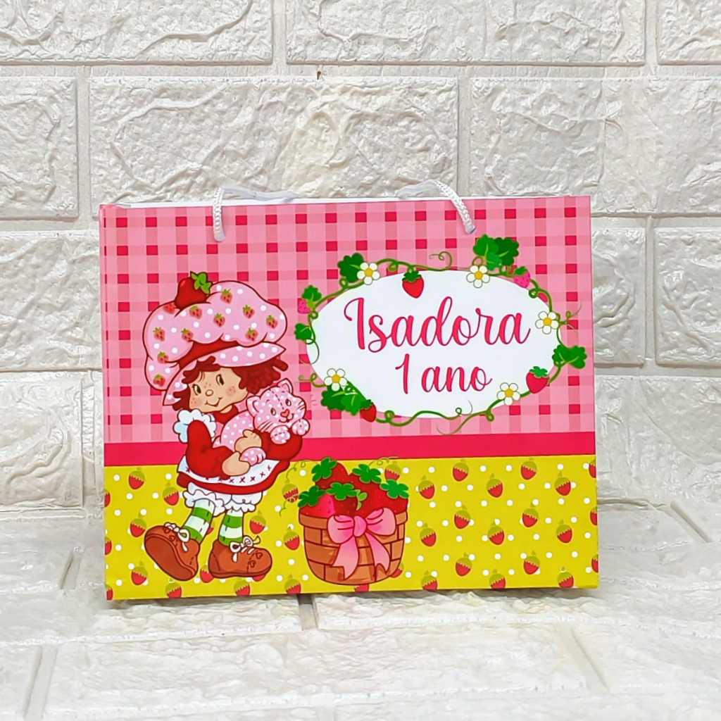 Sacolinha M horizontal Moranguinho Vintage Personalizada Festa Infantil Lembrancinha Pegue e Monte