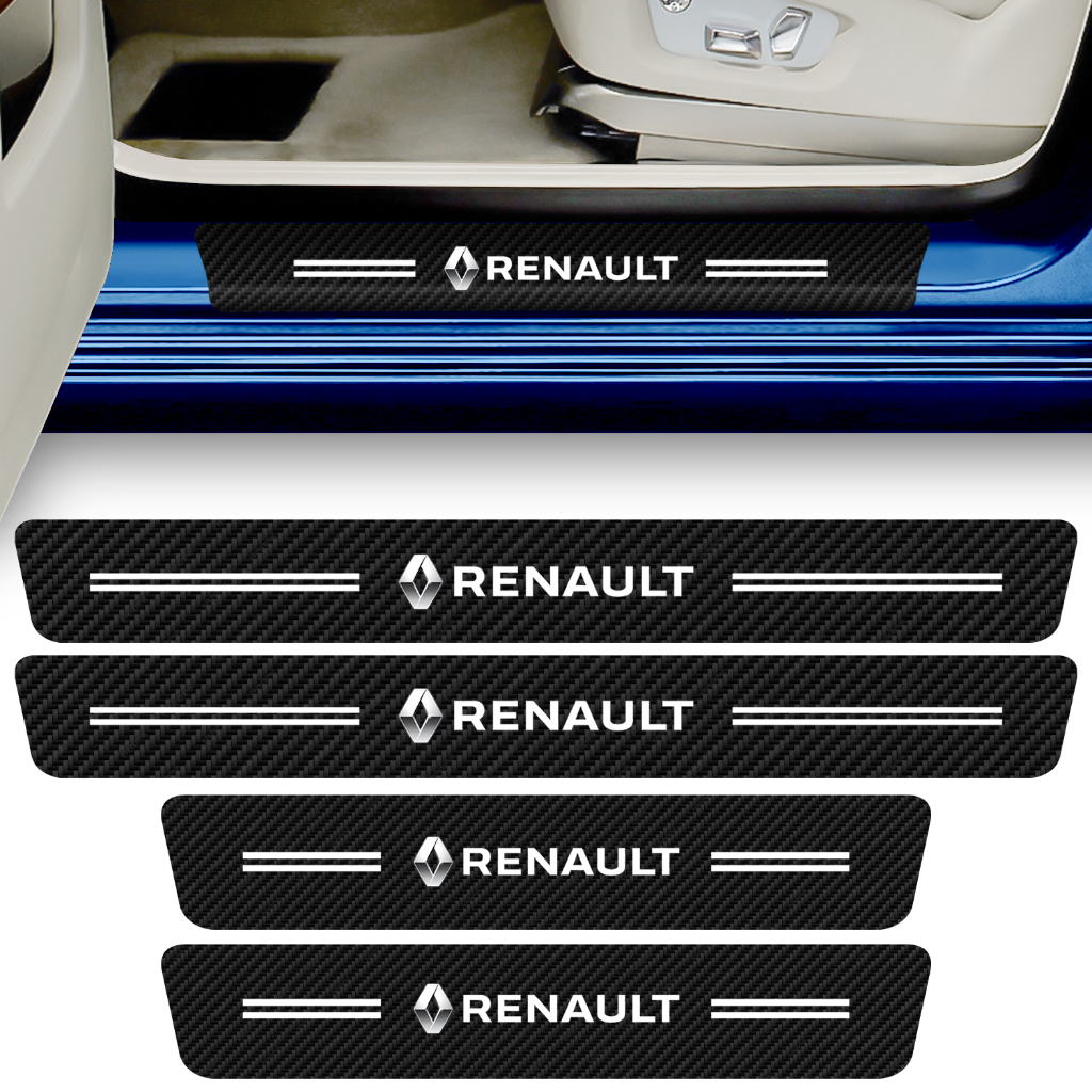 Kit 4 Peças Adesivo Soleira de Porta Carro Modelo Compatível Com Renault Proteção Anti Arranhões