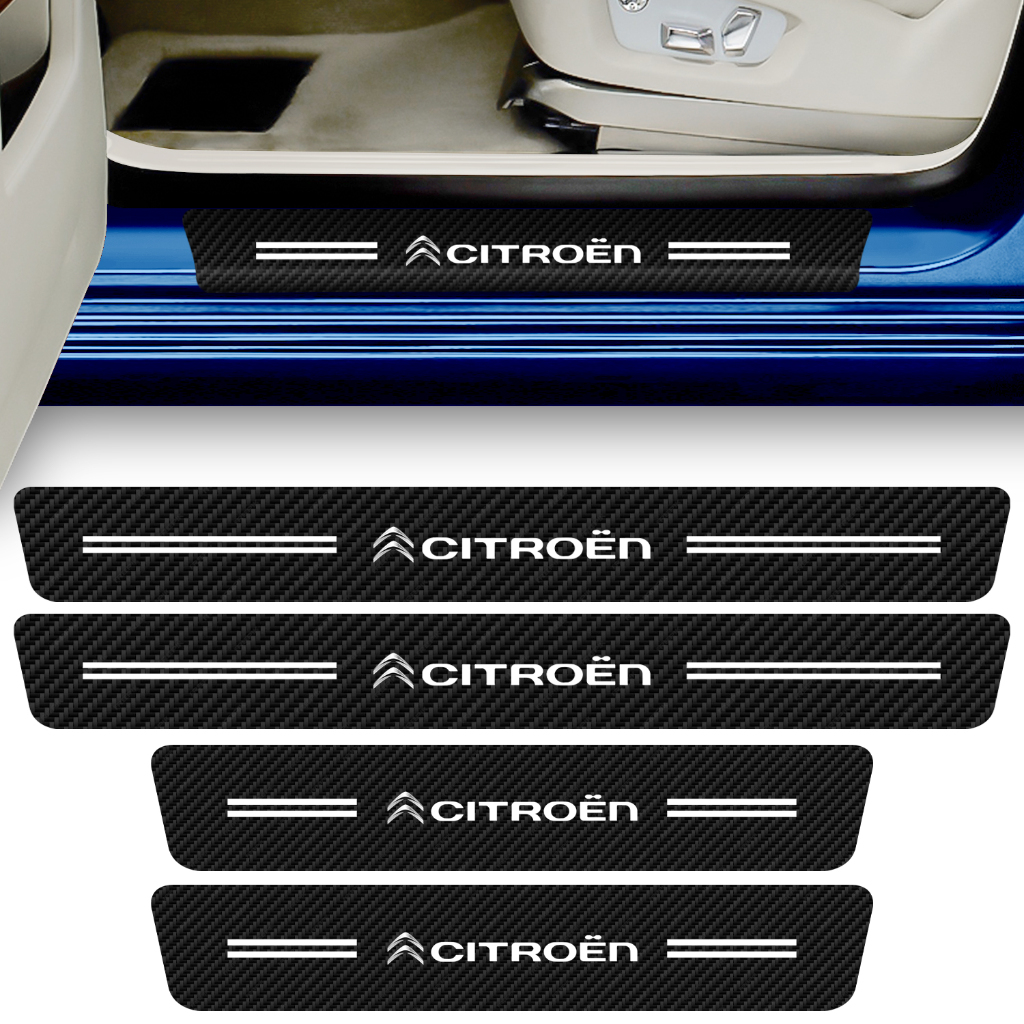 Kit 4 Peças Adesivo Soleira de Porta Carro Modelo Compatível Com Citroen Proteção Anti Arranhões