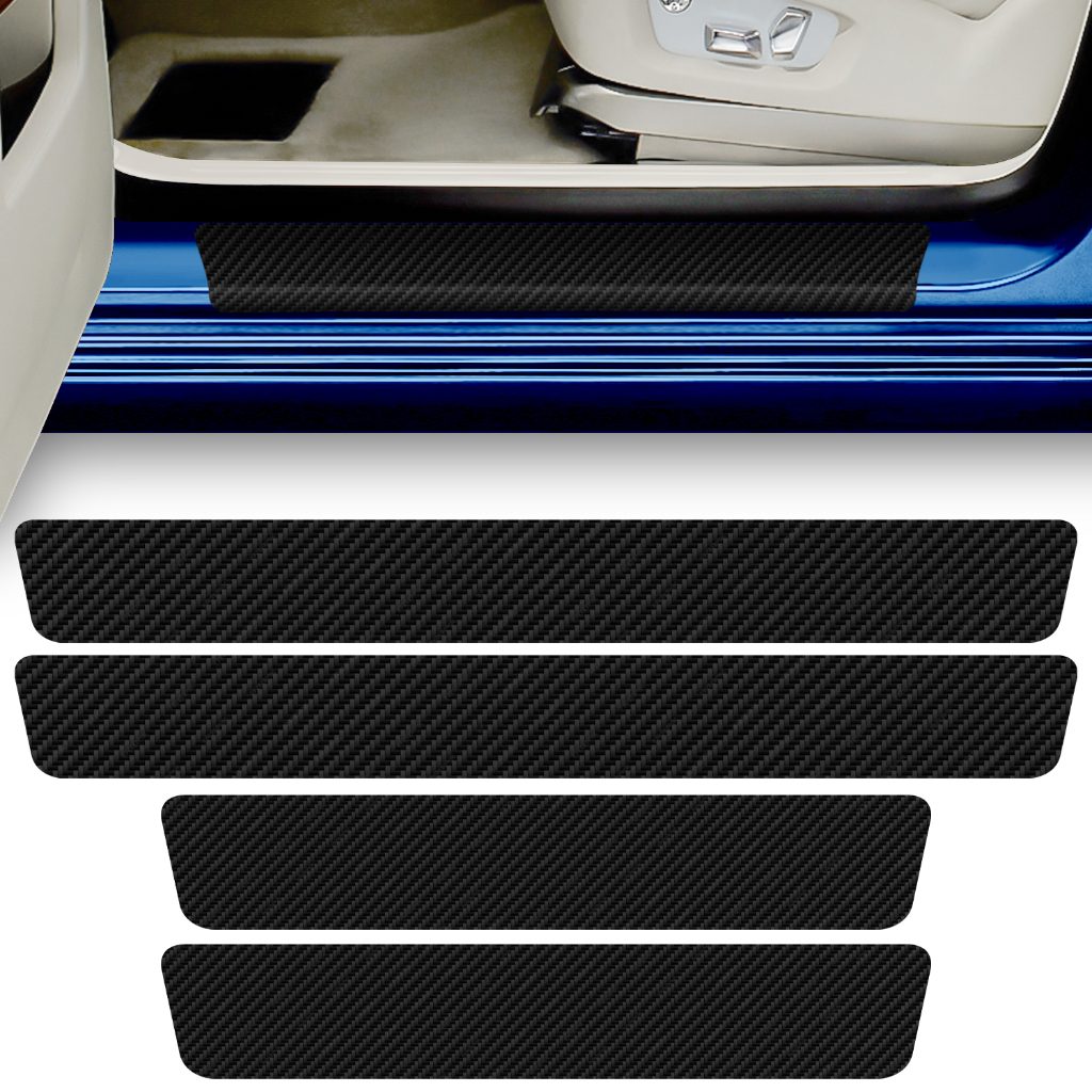 Kit 4 Peças Adesivo Autocolante Soleira de Porta Carro Modelo Proteção Fibra Carbono Anti Arranhões