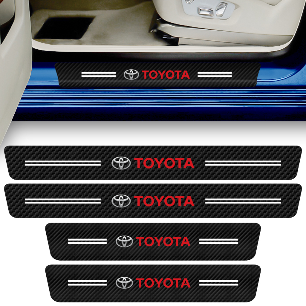 Kit 4 Peças Adesivo Soleira de Porta Carro Modelo Compatível Com Toyota Proteção Anti Arranhões