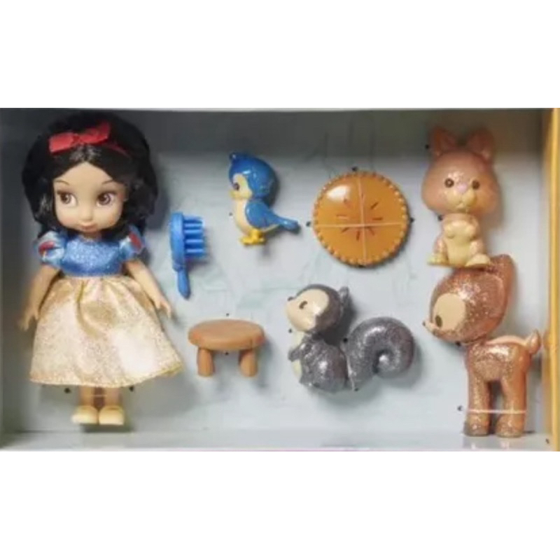 Miniaturas da Boneca Mini Animators Branca de Neve originais Disney Store (passarinho, bambi, esquilo, coelho, torta)