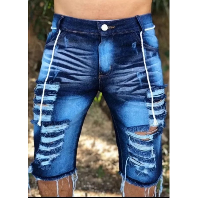 Bermuda Jeans Masculina rasgada Slim Premium C/ Lycra em Oferta na Shopee