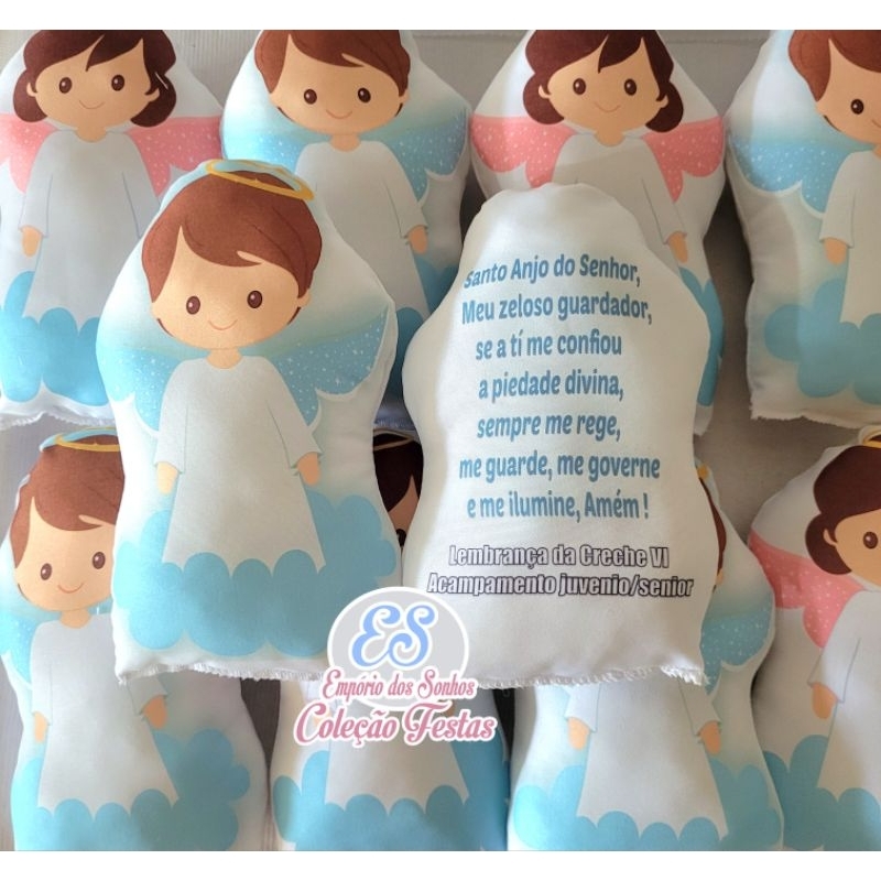 almofadas santo anjo anjinho batizado  frente e verso 15cm qualquer tema