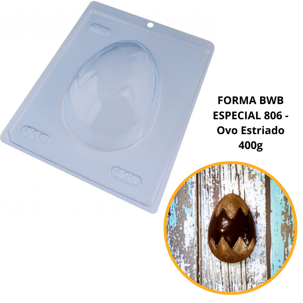 1~4 Forma BWB Com Silicone (3 partes) Para Chocolate Cód. 806 - Ovo Estriado 400g. Páscoa - Home & Living