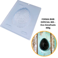 1~4 Forma BWB Com Silicone (3 partes) Para Chocolate Cód. 805 - Ovo Trabalhado 400g. Páscoa
