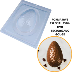 1~4 Forma BWB Com Silicone (3 partes) Para Chocolate Cód.9328 - Ovo Texturizado Gouge 250g. Páscoa (CHOCO)