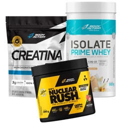Kit Whey Protein Isolado Prime 900g + Creatina Pura 500g + Pré Treino Nuclear Rush 300g