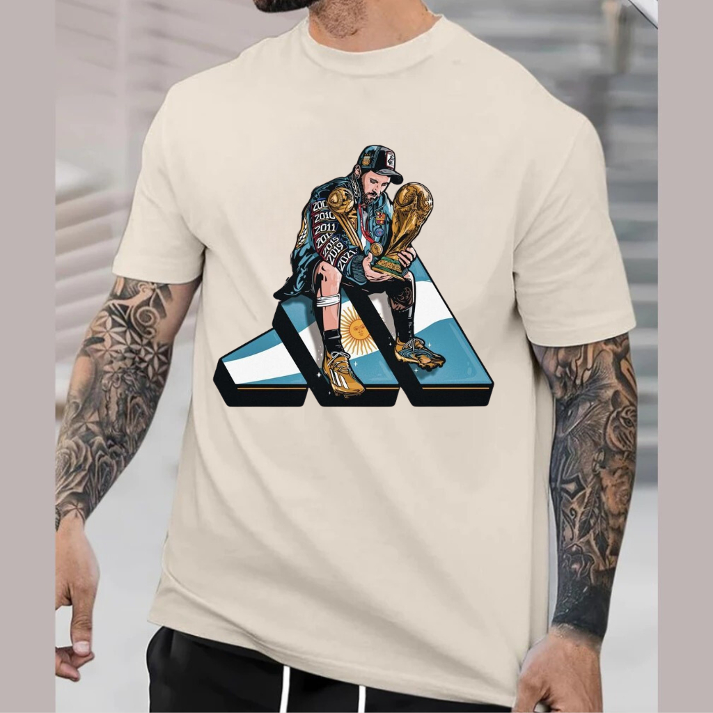 Camiseta Masculina 100% Algodão Estampada Messi Argentina Futebol