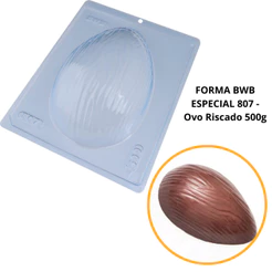 1~4 Forma BWB Com Silicone (3 partes) Para Chocolate Cód. 807 - Ovo Riscado 500g. Páscoa