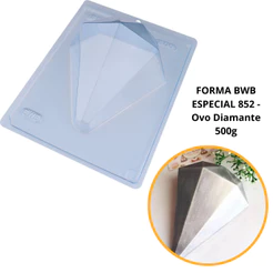 1~4 Forma BWB Com Silicone (3 partes) Para Chocolate Cód. 852 - Ovo Diamante 500g. Páscoa