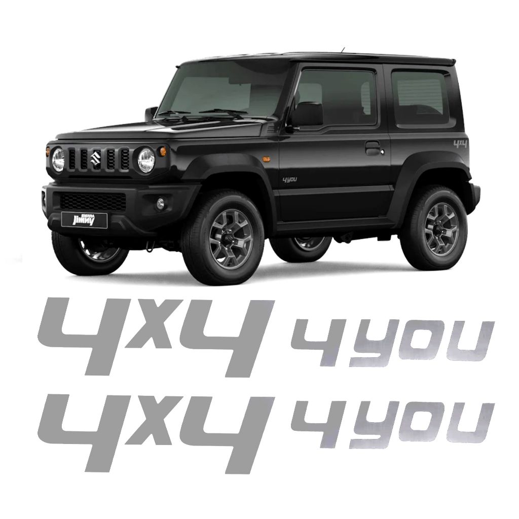 Kit 4 Adesivos Emblema 4you 4x4 PRATA Suzuki Jimny Sierra Sport Tuning Acessórios Autómotivo Personalizado JM3
